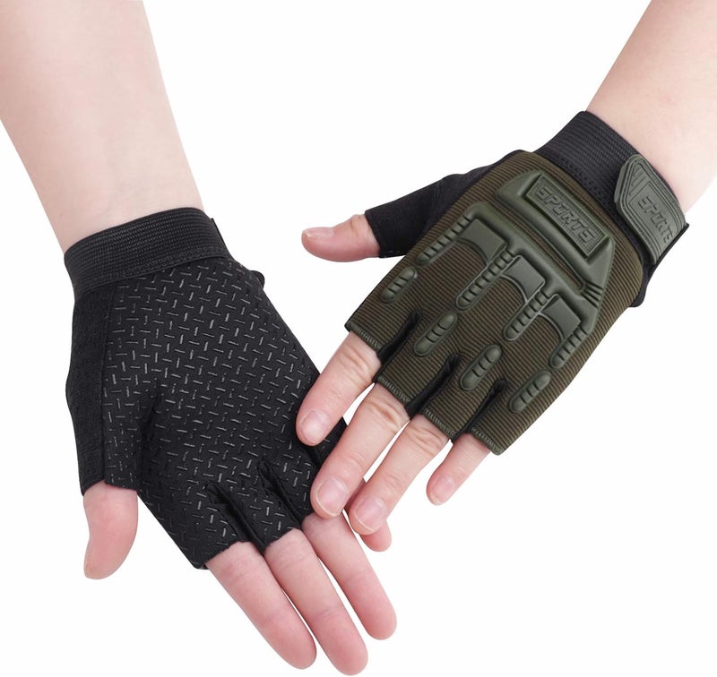 GREUS Kids Half Finger Cycling Gloves - Breathable Non Slip Bike Riding Gloves with UV Protection for Boys & Girls Aged 6-10 - Image 1